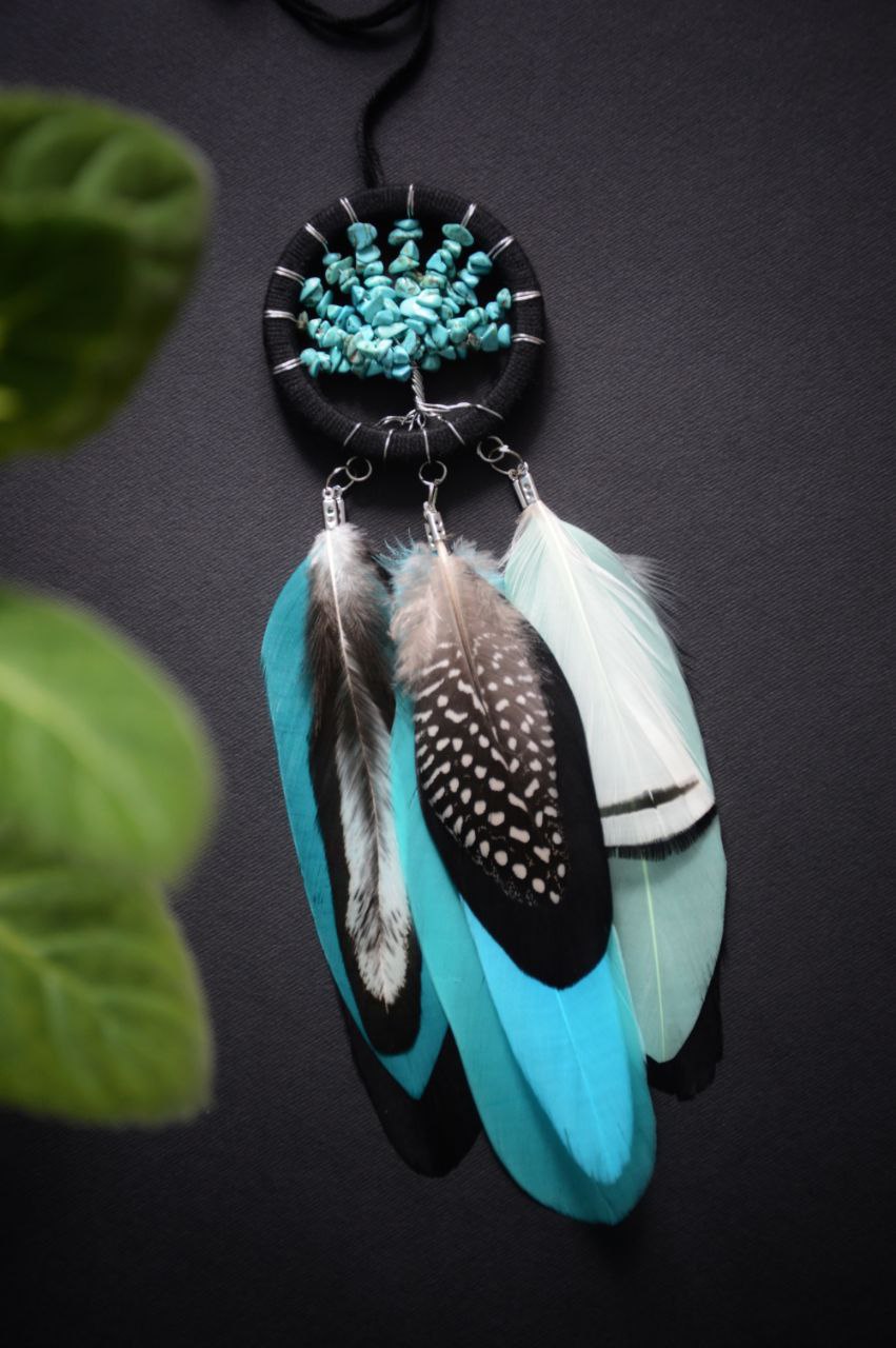 mini black blue dream catcher with a tree of life