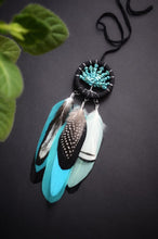 Load image into Gallery viewer, mini black blue dream catcher with a tree of life