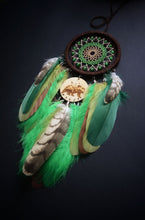 Load image into Gallery viewer, brown green dream catcher with bear totem animal