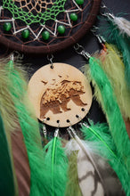 Load image into Gallery viewer, brown green dream catcher with bear totem animal