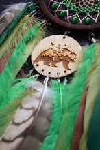 Load image into Gallery viewer, brown green dream catcher with bear totem animal
