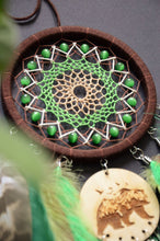 Load image into Gallery viewer, brown green dream catcher with bear totem animal