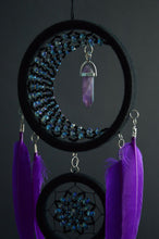 Load image into Gallery viewer, black purple dream catcher with crystal