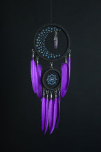 Load image into Gallery viewer, black purple dream catcher with crystal