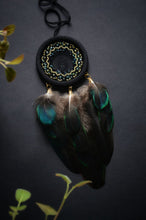 Load image into Gallery viewer, Small black with green tint dream catcher