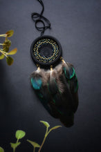 Load image into Gallery viewer, Small black with green tint dream catcher