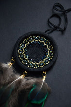 Load image into Gallery viewer, Small black with green tint dream catcher
