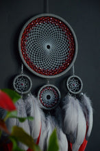 Load image into Gallery viewer, large gray red dream catcher