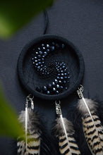 Load image into Gallery viewer, small black red dream catcher with pheasant feathers