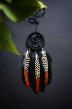 Load image into Gallery viewer, small black red dream catcher with pheasant feathers