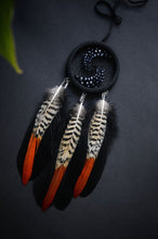 Load image into Gallery viewer, small black red dream catcher with pheasant feathers