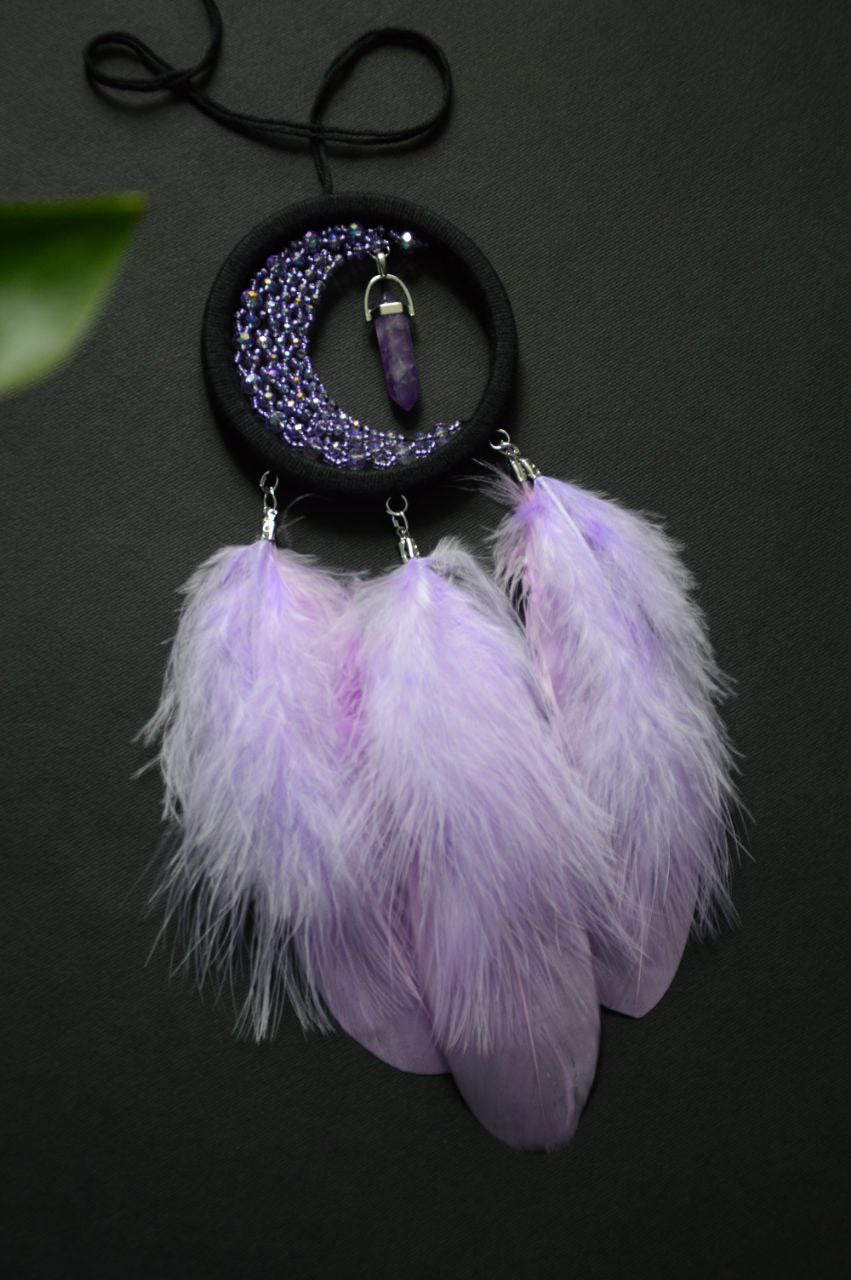 small purple dream catcher with amethyst pendant