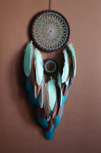 Load image into Gallery viewer, large brown turquoise mint dream catcher