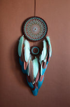 Load image into Gallery viewer, large brown turquoise mint dream catcher