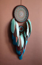 Load image into Gallery viewer, large brown turquoise mint dream catcher