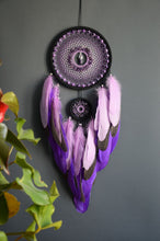 Load image into Gallery viewer, large purple dream catcher with amethyst crumb