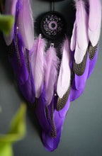 Load image into Gallery viewer, large purple dream catcher with amethyst crumb