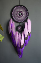 Load image into Gallery viewer, large purple dream catcher with amethyst crumb