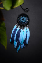 Load image into Gallery viewer, small blue black dream catcher with glass beads