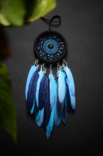 Load image into Gallery viewer, small blue black dream catcher with glass beads