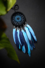 Load image into Gallery viewer, small blue black dream catcher with glass beads