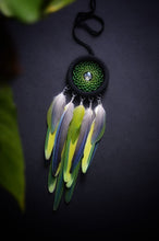 Load image into Gallery viewer, mini green dream catcher with parrot feathers