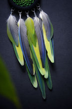 Load image into Gallery viewer, mini green dream catcher with parrot feathers