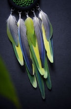 Load image into Gallery viewer, mini green dream catcher with parrot feathers
