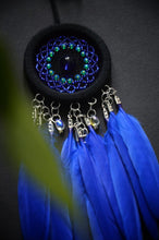 Load image into Gallery viewer, mini blue dream catcher with glass beads