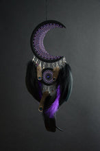 Load image into Gallery viewer, black purple crescent moon dream catcher