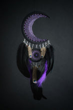 Load image into Gallery viewer, black purple crescent moon dream catcher

