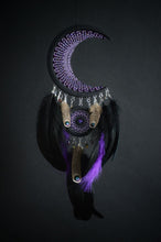 Load image into Gallery viewer, black purple crescent moon dream catcher