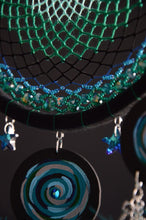 Load image into Gallery viewer, large black turquoise dream catcher with ostrich feathers