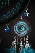 Load image into Gallery viewer, large black turquoise dream catcher with ostrich feathers