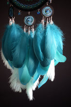 Load image into Gallery viewer, large black turquoise dream catcher with ostrich feathers
