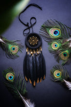 Load image into Gallery viewer, small black dream catcher with golden glass beads