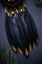 Load image into Gallery viewer, small black dream catcher with golden glass beads