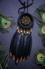 Load image into Gallery viewer, small black dream catcher with golden glass beads