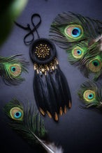Load image into Gallery viewer, small black dream catcher with golden glass beads