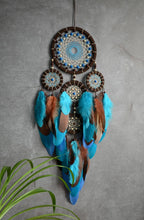 Load image into Gallery viewer, Blue brown dream catcher wall hanging