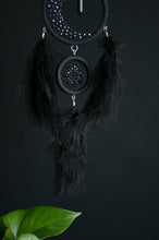 Load image into Gallery viewer, black dream catcher with crystal