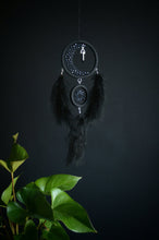 Load image into Gallery viewer, black dream catcher with crystal