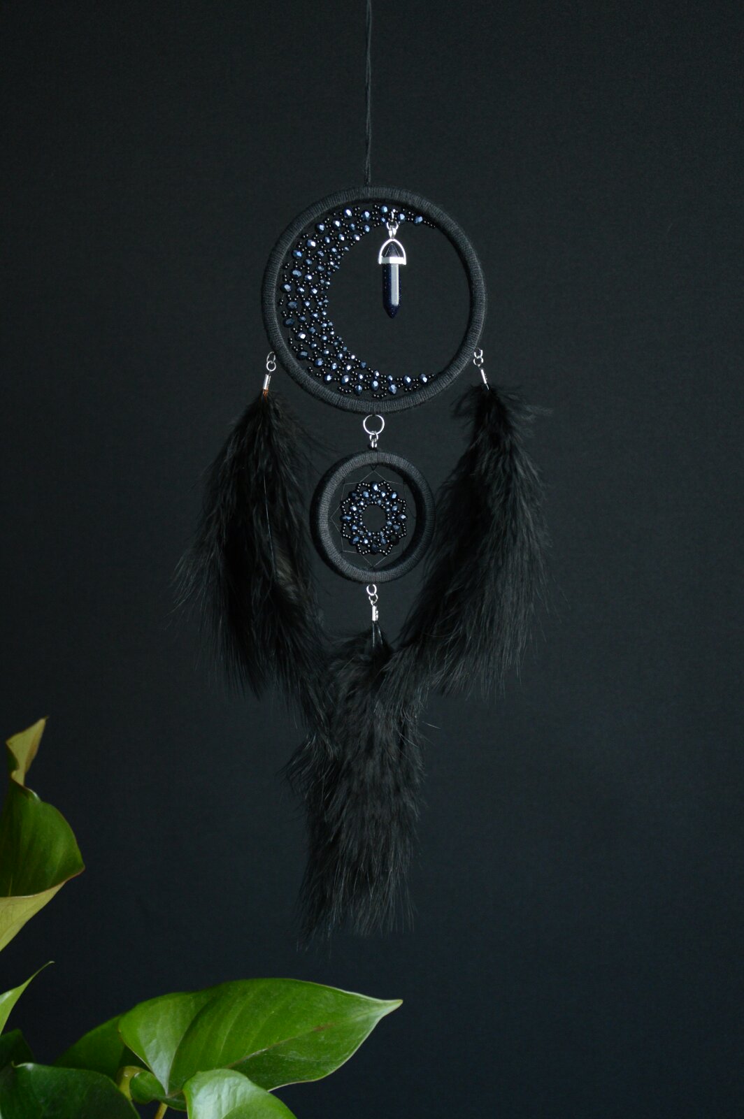black dream catcher with crystal