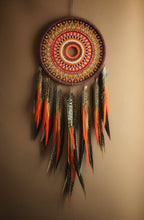 Load image into Gallery viewer, Large Red &amp; Orange Mandala Dream Catcher with Natural Feathers
