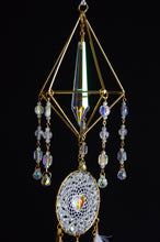 Load image into Gallery viewer, Crystal Dream Catcher with White Feathers &amp; Gold Accents
