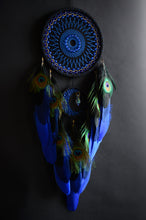 Load image into Gallery viewer, Blue Peacock Dream Catcher – Handmade Boho Wall Hanging with Natural Peacock Feathers
