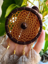 Load image into Gallery viewer, Small Brown Dream Catcher with Natural Feathers – Handmade Boho Wall Decor
