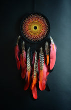 Load image into Gallery viewer, Handmade Red &amp; Orange Dream Catcher with Feathers and Mandala Web
