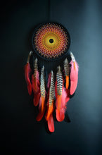 Load image into Gallery viewer, Handmade Red &amp; Orange Dream Catcher with Feathers and Mandala Web
