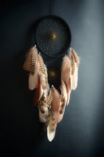 Load image into Gallery viewer, Handmade Beige Dream Catcher with Natural Feathers and Golden Beads

